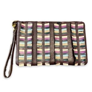 Fossil Leather Wristlet Multi Color Fringed Trim